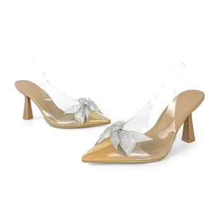 ZAZB New Lace Fish Mouth Damen High Heel Sandalen Hochzeit Glänzende Strass Transparente Schuhe Schnüren Damen Schmale Krawatte