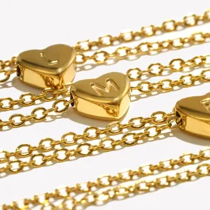 Collana Minimalista RINHOO con Iniziale a Cuore, Gioiello in Acciaio Inossidabile Placcato Oro 18k, Ciondolo a Forma di Cuore con Lettera, Regalo - Product Image 2