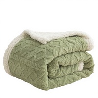 Plaid en polaire sherpa double couche de luxe, doux et chaud, en polyester, couleur unie pour canapé et fauteuil