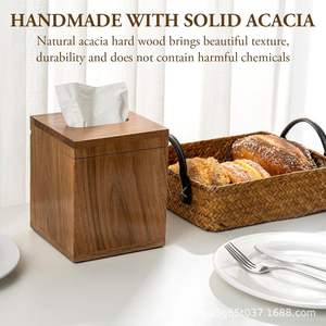Boîte à mouchoirs carrée en bois de noyer avec couvercle, pour la maison, le salon, la salle de bain, rangement pratique, design polyvalent - Product Image 4