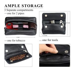 Venta al por mayor, diseño increíble personalizado, bolsa de cuero Premium para fumar tabaco con cremallera con 2 bolsillos de soporte para pipas - Product Image 4