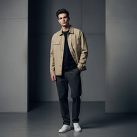 Nouvelle veste cargo en sergé pour homme Printemps 2026, style streetwear rétro américain, multi-poches, col rabattu uni, en coton