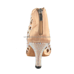 Bottes de danse scintillantes pour femmes personnalisées 7.5CM Champagne Satin découpé chaussures de danse <span class=keywords><strong>Salsa</strong></span> avec fermeture éclair - Product Image 5