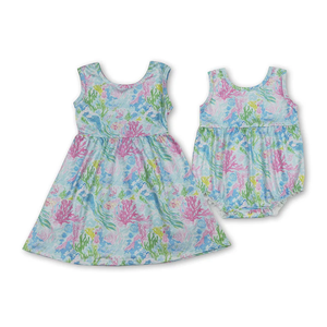 Venta al por mayor de vestidos de verano para niñas, ropa infantil, vestido sin mangas con estampado de algas marinas, ropa para niños - Product Image 1