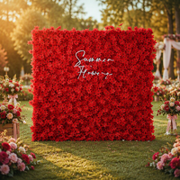 Mur de fleurs en tissu 5D à enrouler, toile de fond artificielle en soie rouge Poinsettia pour la décoration de mariage et de fête