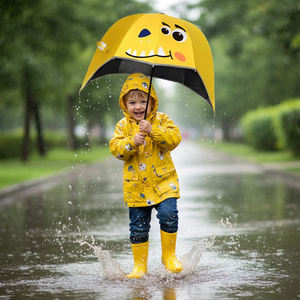 Parapluie droit pour enfants, motif dessin animé, semi-automatique, revêtement noir, tout-en-un, sûr, avec bande réfléchissante, pare-soleil, pour la rentrée scolaire, 210T - Product Image 6