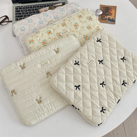 Tas Laptop Ringan Lucu Korea dengan Ritsleting Ganda, Tas Penyimpanan Tablet Bersulam, Ukuran 11 13 14 15 Inci, Kantong Ritsleting Lembut Anti Benturan