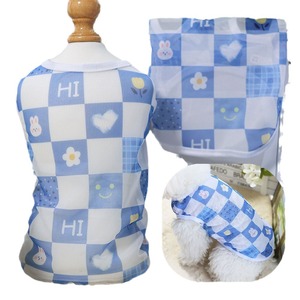 Chaleco de malla para mascotas, diseño de dibujos animados, bonito, de verano, para gatos y perros, diseño a cuadros, fino, transpirable, colores amarillo, azul y blanco - Product Image 5
