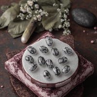 Hochpolierter schwarzer Alabaster-Cabochon, natürlicher, seltener Edelstein, loser ovaler Schliffstein