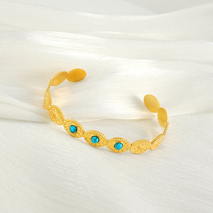 Zogxin Turquoise Inlaid Cuff Bracelet 18K Gold Plated Geometric Design For Women - Product Image 3