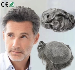 Prótesis Capilar de Encaje PU para Hombre, Cabello Humano Remy Indio 100% Virgen, Liso y Ondulado, con Base de Seda de Color Personalizado, Doble Nudo, 120% de Densidad - Product Image 1