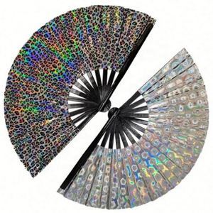 Abanico Plegable de Bambú Hecho a Mano de Alto Rendimiento de 33 cm, Pintado Holográficamente con Diseño Musical, Abanico Grande para Fiestas y Eventos con Funda - Product Image 1