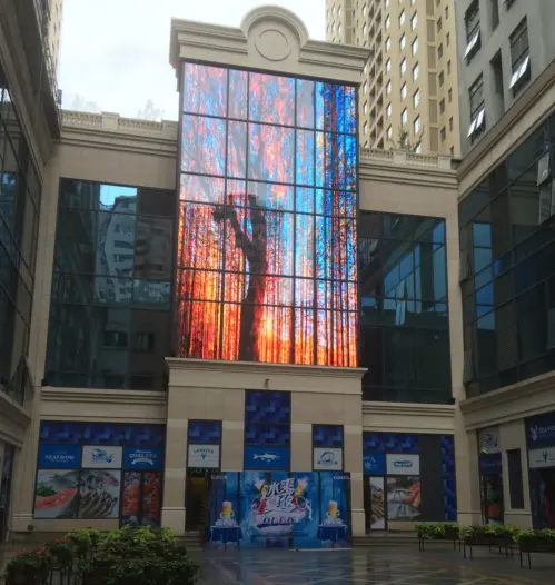 एलईडी वीडियो दीवार पारदर्शी प्रदर्शन शॉपिंग मॉल सुपर चमक एलईडी फिल्म स्क्रीन बड़े विज्ञापन पर्दा