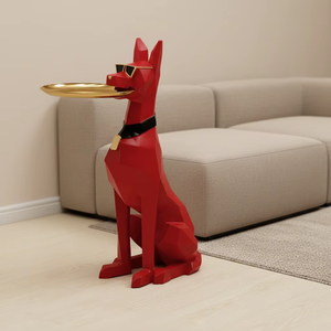 Decoración de Piso para Interiores del Hogar, Bandeja Geométrica Abstracta de Resina Dorada con Figura de Perro <span class=keywords><strong>Dobermann</strong></span>, Estatua de Resina, Adornos, Escultura - Product Image 3