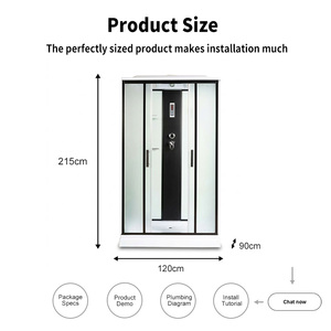 <span class=keywords><strong>Cabine</strong></span> de <span class=keywords><strong>douche</strong></span> vapeur électrique YEETE à cadre noir, rectangulaire, avec porte coulissante, jets corporels, siège pliable et étagère en verre - Product Image 2
