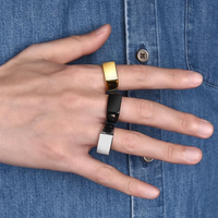 Benutzer definierte Logo Blank Classic HipHop Punk-Stil Geometric Square Einfache türkische vergoldete 925 Silber Herren Ring