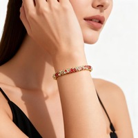 Gelang Enamel Terbuka Berlapis Emas HLT Fashionable Retro Warna-warni Cloisonne Berhiaskan Rhinestone untuk Wanita, Desain Tetesan Air/Kelopak Bunga
