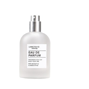Botella atomizadora de fragancia esmerilada en forma de campana de punto recargable de vidrio de etiqueta privada de 30ml 50ml con tapa redonda de madera