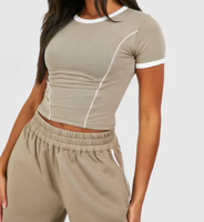 Op maat gemaakte logo bedrukte groothandel katoenen zachte loungewear contrastkleur korte mouw ademende T-shirt broek één set dames 2-delige set dames lounge kleding