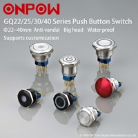 ONPOW GQ Series 10/12/16/19/22/25/30/40mm Montage sur panneau SPDT DPDT Verrouillage/Momentané Métal LED Boutons Poussoirs IP65 IP67