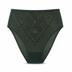 Culotte Femme en Dentelle Coupe Française Taille Haute, Broderie Florale Vert Forêt Rétro, Silhouette Allongeante, Tricotée, Élégante - Product Image 1