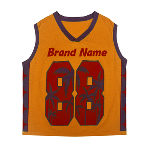 OEM personnalisé hommes pull-over tricots hiver gilet jacquard lettres avant sans manches col en V pull basket-ball style maillot creux - Product Image 6