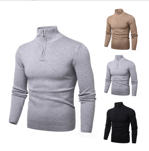 เสื้อสเวตเตอร์ผู้ชายแบรนด์ใหม่ DFS821 Desret สีน้ำตาลขี้ม้า คอทรงโอ ลายถักสีเทา คอตั้งพร้อมซิป - Product Image 5