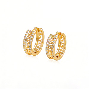 Boucles d'oreilles créoles creuses géométriques en zircon, or 14 carats, bijoux de mode pour femme, design micro-incrusté, style rétro chinois - Product Image 5