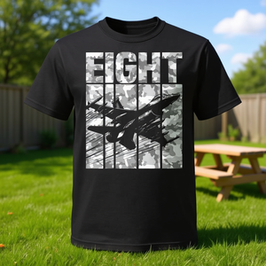 Camiseta de cumpleaños para niños de 8 años con diseño de avión de combate militar y camuflaje - Product Image 3