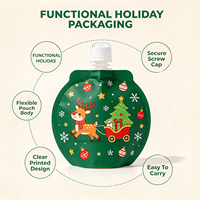 Pochette à bec verseur imprimée de rennes et de sapins de Noël, sac d'emballage alimentaire liquide de forme ronde personnalisé avec bouchon à vis