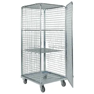 Contenedor de rollo de alambre anidable de 5 lados, jaula de seguridad de acero con tapa y puerta