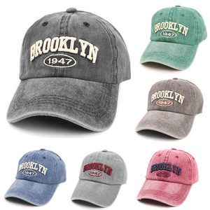 Gorra de Béisbol de Algodón Lavado Estilo Vintage Brooklyn 1947, Bordada, Unisex, Tipo Denim - Product Image 1