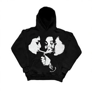 <span class=keywords><strong>Sudadera</strong></span> con Capucha Estampada Y2K Transfronteriza, Estampado de Retrato en Blanco y Negro, Bolsillo Canguro Holgado, Manga Larga, Casual, Otoño/Invierno - Product Image 1