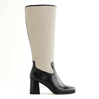 Bout carré large mollet bloc talon épais haut automne 2025 daim avec fermeture éclair latérale pour les femmes sur le genou bottes hautes replier