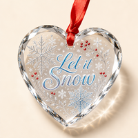 Colgante Navideño con Forma de Corazón, Impresión UV de Cristal, Diseño de Copo de Nieve, Ecológico, 8cm, Adorno para Llavero