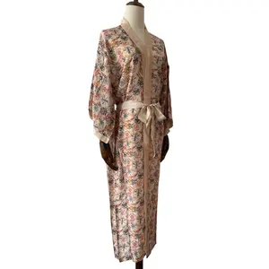 着物メーカーカスタム長袖シルク着物ビーチカバーアップローブドレス女性用ロング着物カーディガンローブ