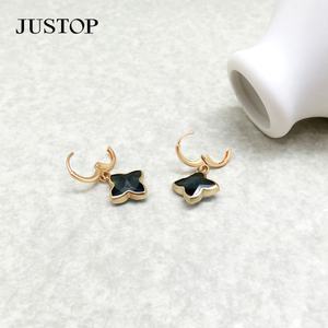 Lucky Brass Four Leaf Clover Hebilla Colgante Cuarzo 18K Chapado en oro Exquisito Trendy Black Earring Jewelry Set - Product Image 5