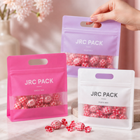 Sachet d'emballage personnalisé en papier kraft avec logo imprimé pour noix et bonbons, avec fenêtre, qualité alimentaire, pochette souple à fond plat et soufflet latéral