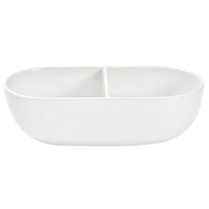 Simple style ceramic kitchen tableware kiln change ceramic double lattice bowl with bamboo rack