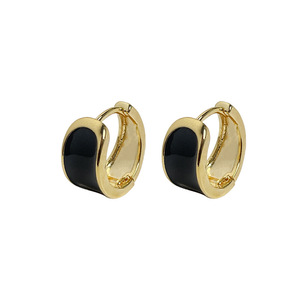 Boucles d'oreilles Huggie semi-circulaires de luxe style rétro Hong Kong, motif goutte d'huile, pour femme, en cuivre, tendance et polyvalentes - Product Image 5