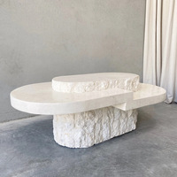 Table basse en travertin au design unique Table basse en travertin ovale en pierre beige marbre pour décor de salon