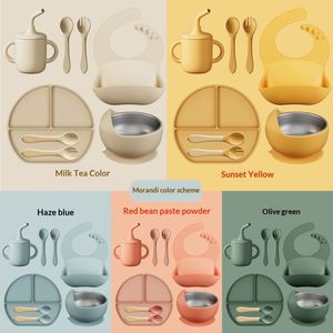 Ensemble d'alimentation pour bébé en silicone 8 en 1, bavoir et vaisselle sans BPA pour les repas des enfants, comprend un bol pour bébé, un ensemble d'alimentation pour bébé - Product Image 4