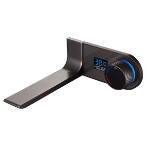Grifo <span class=keywords><strong>de</strong></span> lavabo empotrado <span class=keywords><strong>de</strong></span> cerámica y cobre con válvula oculta, <span class=keywords><strong>para</strong></span> agua fría y caliente, con pantalla digital, acabado cepillado, minimalista e invisible. - Product Image 2