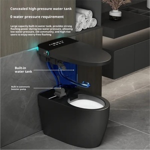 Cuvette WC moderne en céramique gris-noir allongée, avec couvercle intelligent à ouverture/fermeture automatique, chasse d'eau puissante, télécommande et chauffage de siège, compatible toutes eaux. - Product Image 4