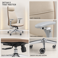 Chaise de bureau ergonomique moderne en cuir PU pivotante/à bras articulés avec accoudoirs et hauteur réglables
