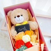 M4 Rose Artificielle en Gros, Bouquet Fleur Savon Ours en Peluche, Cadeau Saint-Valentin Noël pour Petite Amie et Amoureux