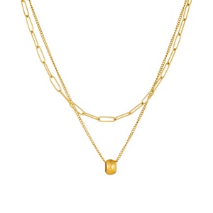 European American Style Minimalist Gold Plated Double Layer Chain Necklace Geometric Round Pendant Clavicle Chain Unisex - Product Image 5
