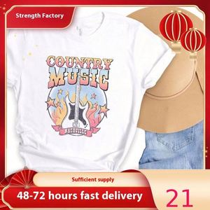 Nashville Country Music Graphic T-Shirts Women Vintage Guitar Print Loose-Fitting Casual 100% Cotton Jersey 180 Gram Short Shirt - Product Image 3