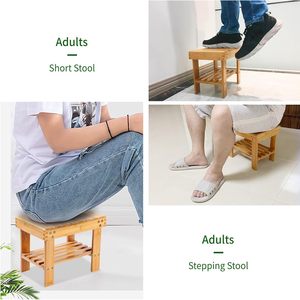 Bamboo <b>Bathroom</b> <b>Stool</b> Square Two Tier Storage Shelf Durable Freestanding For Home Entry And Bath Use - Product Image 4