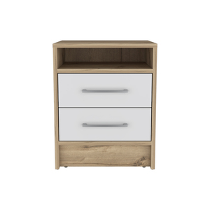 Nightstand Cartiz Two <b>Drawers</b> White Light Oak Finish Bedroom <b>Storage</b> - Product Image 2